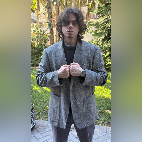 Men's Black Brown 1826 Fuzzy Gray Blazer Wool Blend Elbow Pads Sport Coat XXL - Picture 8 of 9